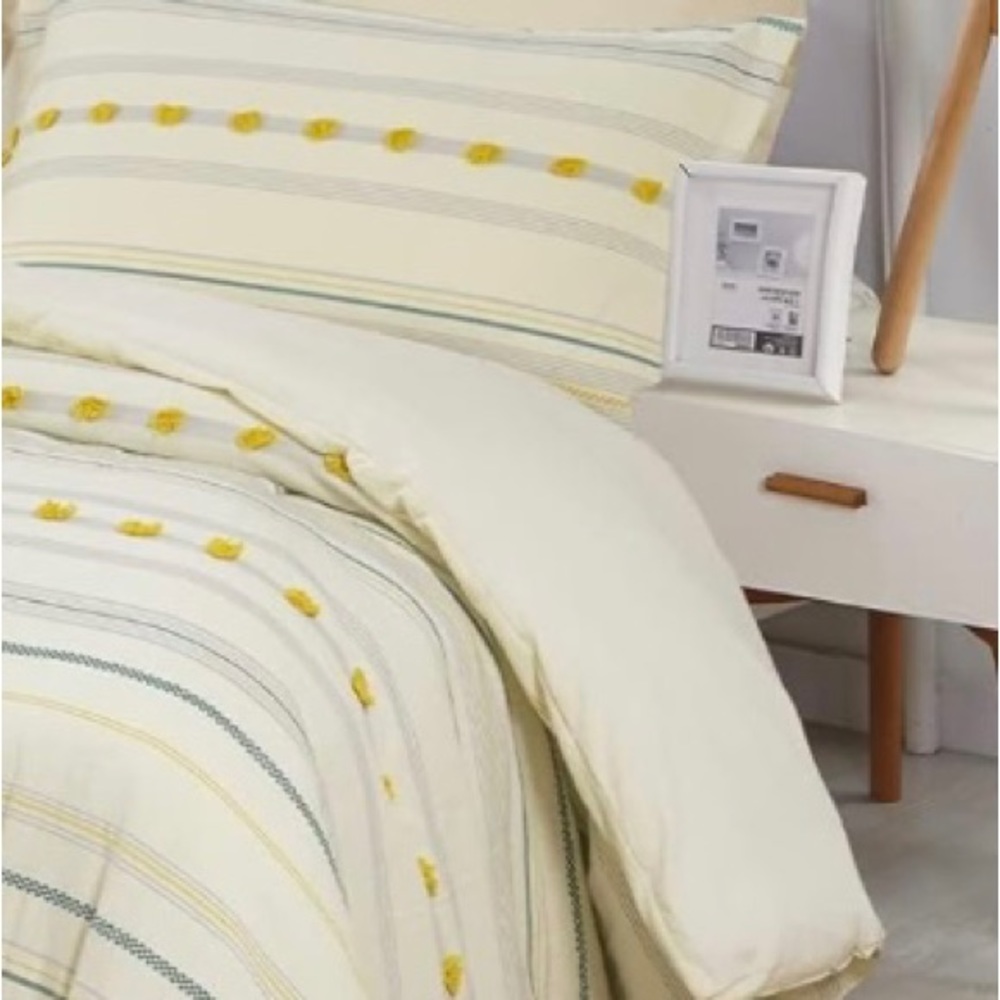 PHF Cotton Tufted Comforter Set Twin-2 Pieces Jacquard Comfy Cozy Ivory & Yellow